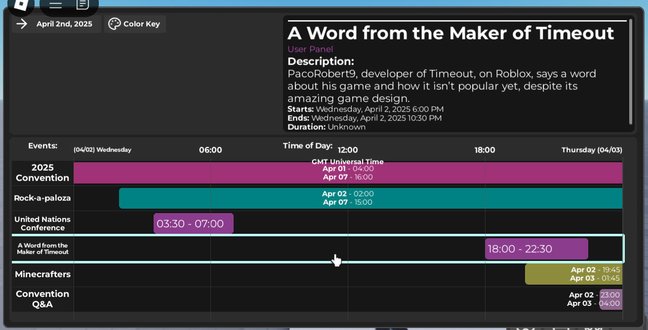 Universal Convention Schedule